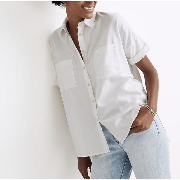 Madewell Tops - Madewell Women's Basic White Button Down Long Sleeve Collared Shirt Size XL